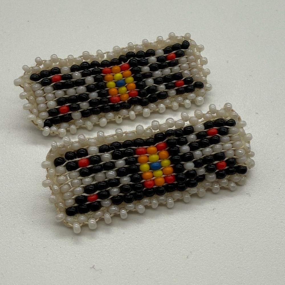 Vintage Soutwest American Hand Beaded Barrettes Statement Hair Accessories Clips